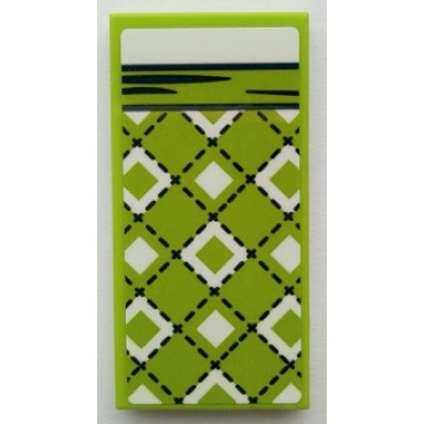 lime tile 2 x 4 with blanket with black stitching white and lime diamonds bedsheet pattern sticker - set 41395