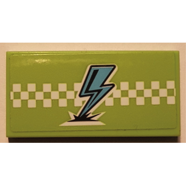 lime tile 2 x 4 with medium azure lightning and white checkered stripe pattern sticker - set 41352
