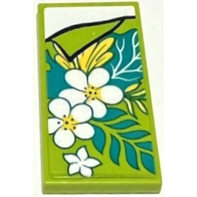 lime tile 2 x 4 with blanket with white flowers and dark turquoise leaves folded lime corner white bedsheet pattern sticker - set 41428