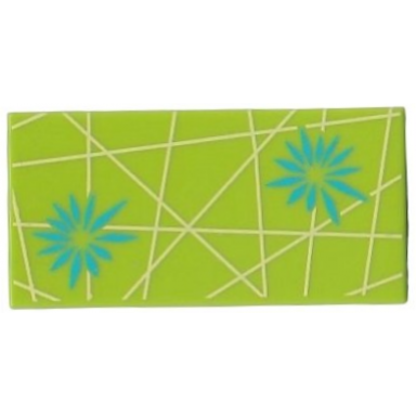 lime tile 2 x 4 with dark turquoise flowers and bright light yellow lines pattern brickheadz joy dress bottom