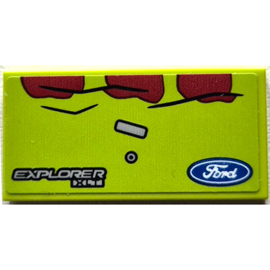 lime tile 2 x 4 with ford logo explorer xlt and dark red splotches and dent lines pattern sticker - set 76956
