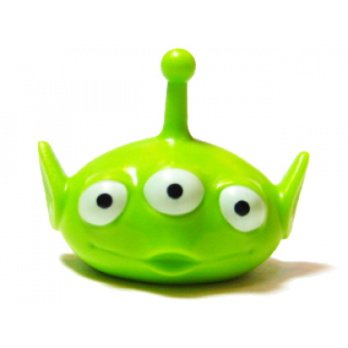 lime minifigure head modified alien with antenna with three white eyes pattern