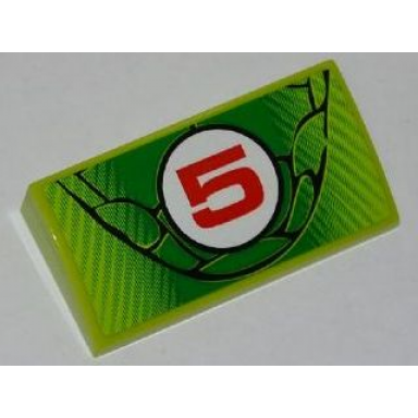 lime slope curved 2 x 4 x 2 3 with bottom tubes with snake nose and red 5 in white circle pattern sticker - set 8231