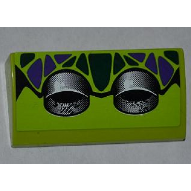 lime slope curved 2 x 4 x 2 3 with bottom tubes with dark green and dark purple scales and 2 exhaust pipes pattern sticker - set 9445