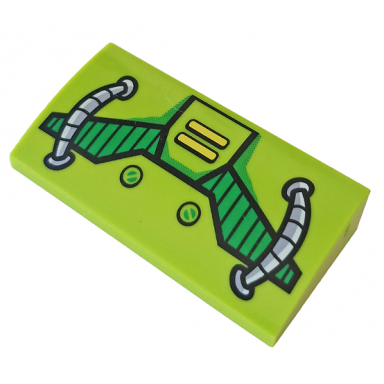 lime slope curved 2 x 4 x 2 3 with bottom tubes with green grille and gray hoses pattern