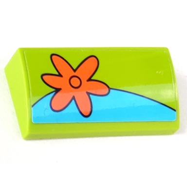 lime slope curved 2 x 4 x 2 3 with bottom tubes with orange flower pattern model left side sticker - set 75902