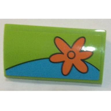 lime slope curved 2 x 4 x 2 3 with bottom tubes with orange flower pattern model right side sticker - set 75902