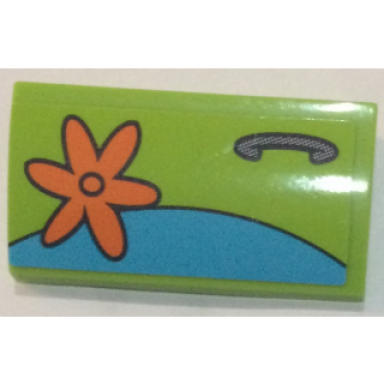 lime slope curved 2 x 4 x 2 3 with bottom tubes with orange flower and door handle pattern model left side sticker - set 75902