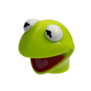 lime minifigure head modified muppet kermit white eyes red mouth pattern