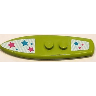 lime minifigure utensil surfboard standard with dark pink and medium azure stars pattern stickers - set 41429