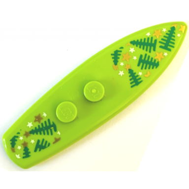lime minifigure utensil surfboard standard with green pine trees and gold and white stars pattern bam