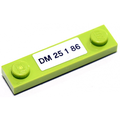 lime plate modified 1 x 4 with 2 studs without groove with black dm 25 1 86 on white background pattern sticker - set 75888