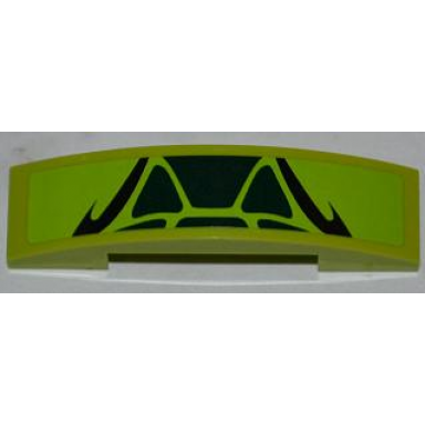 lime slope curved 4 x 1 x 2 3 double with 6 dark green scales and 2 black swirls pattern sticker - set 9447