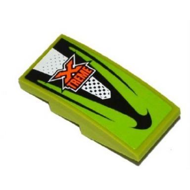lime slope curved 4 x 2 with orange x treme pattern sticker - set 60058