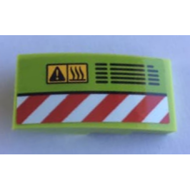 lime slope curved 4 x 2 with red and white danger stripes vent and warning triangle pattern model left side sticker - set 60124