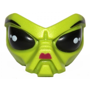 lime face alien with black eyes eyelashes and magenta nose pattern