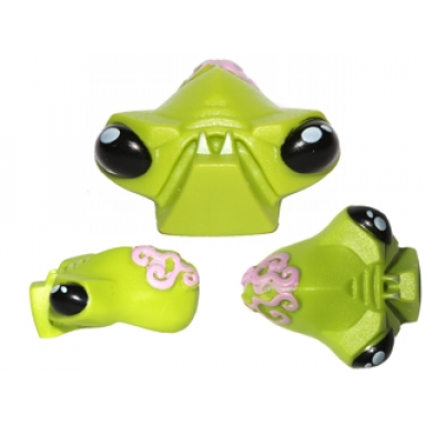 lime minifigure head modified alien with 2 fangs black eyes and bright pink brain tissue pattern