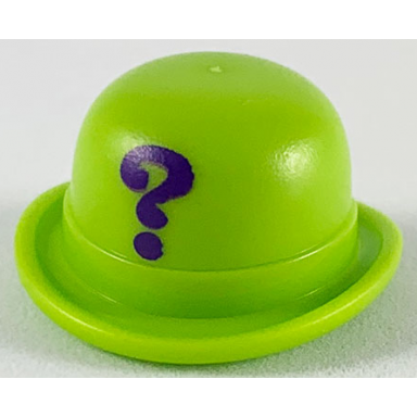 lime minifigure headgear hat bowler with dark purple question mark large pattern