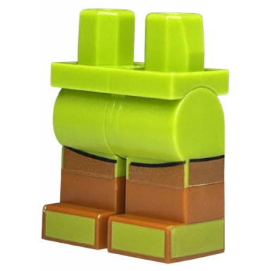 lime hips and legs with molded dark orange lower legs boots and printed lime shoes and black outlined shirt ends pattern