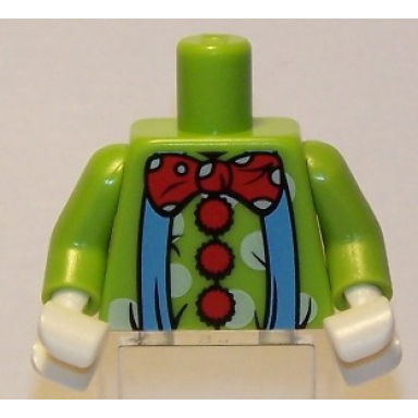 lime torso blue suspenders and red polka dot bow tie and buttons pattern clown lime arms white hands