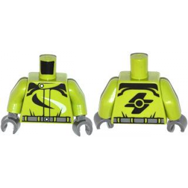 lime torso racing suit with dark bluish gray belt and black and white swirls pattern lime arms dark bluish gray hands