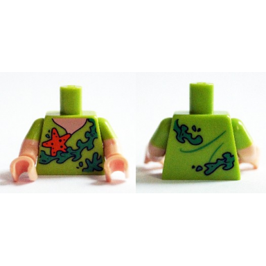 lime torso v-neck t-shirt with orange starfish and green seaweed pattern shaggy light nougat arms with molded lime short sleeves pattern light nougat hands