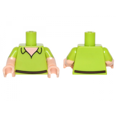 lime torso shirt with open collar light nougat neck dark brown belt pattern light nougat arms with lime short sleeves with scalloped edge pattern light nougat hands