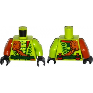 lime torso ninjago snake with shoulder pad and dark green belt and red vials pattern lime arm left dark orange arm right black hands