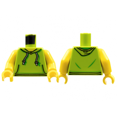 lime torso hoodie with white drawstrings silver adjusters and kangaroo pockets pattern yellow arms yellow hands