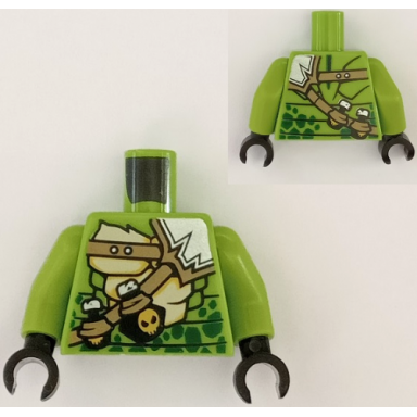 lime torso ninjago snake with green scales dark tan shoulder belt and black vials with skull pattern lime arms black hands