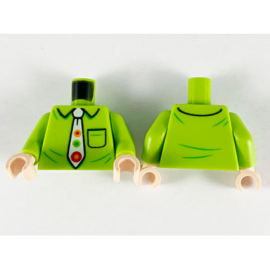 lime torso shirt with collar and pocket white tie with orange red and green spots pattern lime arms light nougat hands