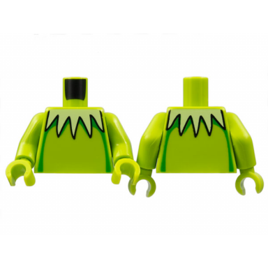 lime torso yellowish green collar with 5 sharp scallops green stripes down sides pattern lime arms lime hands