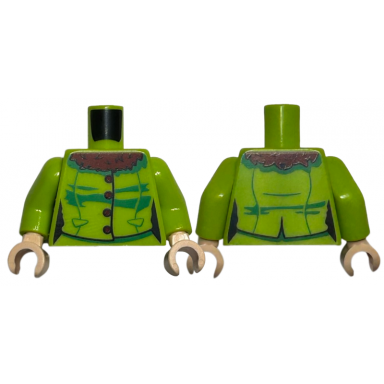 lime torso female jacket closed with dark red buttons and fur collar green folds pattern lime arms light nougat hands
