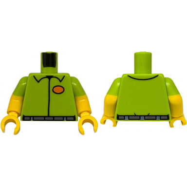 lime torso shirt with collar orange oval dark bluish gray belt sand blue belt loops pattern yellow arms with molded lime short sleeves pattern yellow hands