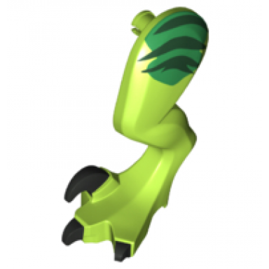 lime dinosaur leg large rear raptor left with pin with black claws and dark green stripes over green pattern