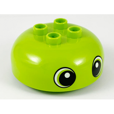 lime duplo brick round 4 x 4 dome top with 2 x 2 studs with 2 large circled eyes pattern