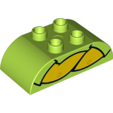 lime duplo brick 2 x 4 slope curved double with shirt sleeves and crossed yellow arms pattern