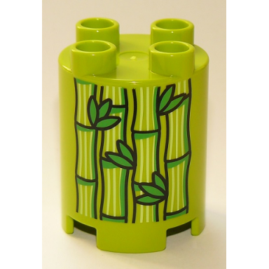 lime duplo brick round 2 x 2 x 2 with bamboo stems and leaves pattern