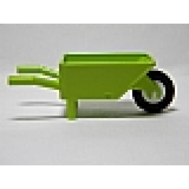 lime minifigure utensil wheelbarrow with white pulley wheel with black tire 14mm d x 4mm smooth small single with number embossed on side 98288 3464c03