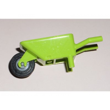 lime minifigure utensil wheelbarrow with dark bluish gray pulley wheel with black tire 14mm d x 4mm smooth small single with number embossed on side 98288 3464c03
