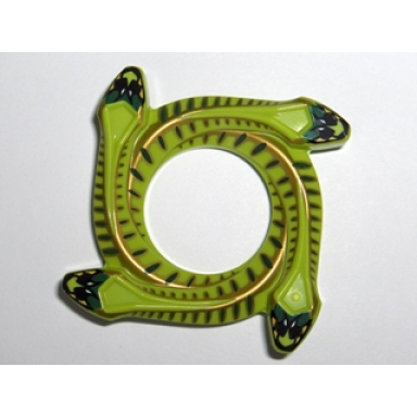 lime ring 4 x 4 with 2 x 2 hole and 4 snake head ends and dark green and gold scales snake pattern ninjago spinner crown