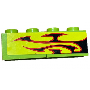 lime stickered assembly 4 x 1 with black and dark red flames pattern model right side sticker - set 8681 - 2 brick 1 x 2