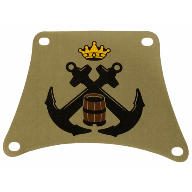 cloth sail 14 x 10 with black crossed anchors yellow crown and reddish brown barrel pattern