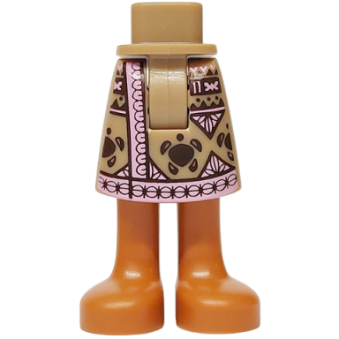 dark tan mini doll hips and skirt mid-length with molded sienna legs and printed dark brown turtles bright pink hem and triangles pattern - thick hinge