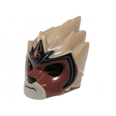 dark tan minifigure headgear mask lion with reddish brown face and dark blue headpiece pattern