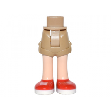 dark tan mini doll hips and shorts with light nougat legs and red shoes with white soles and laces pattern - thick hinge