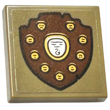 dark tan tile modified 2 x 2 inverted with reddish brown trophy shield with gold badges pattern sticker - set 76410