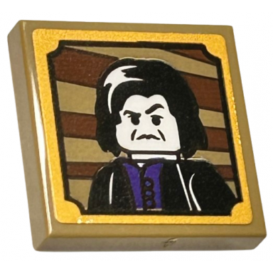 dark tan tile modified 2 x 2 inverted with professor severus snape minifigure portrait in gold frame pattern sticker - set 76410
