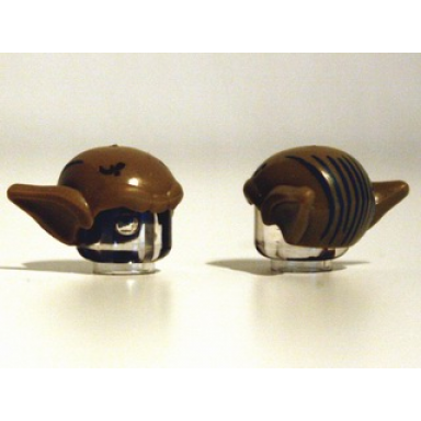 dark tan minifigure headgear head top goblin with ears and dark bluish gray hair lines pattern