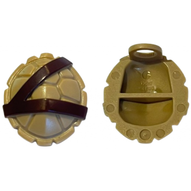 dark tan minifigure turtle shell with dark brown horizontal and diagonal belt pattern
